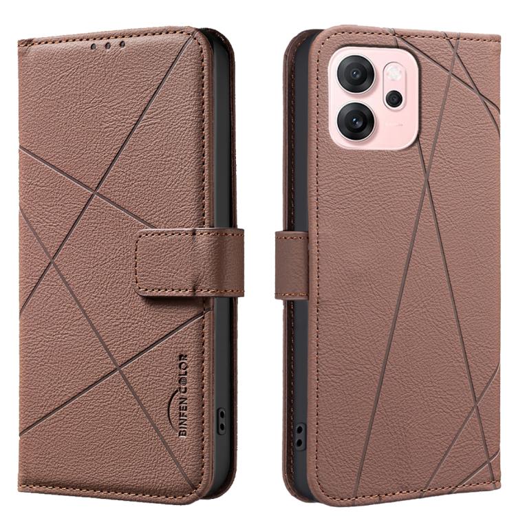 

For OPPO Reno14 F 5G Geometric Pattern RFID Leather Phone Case(Brown)