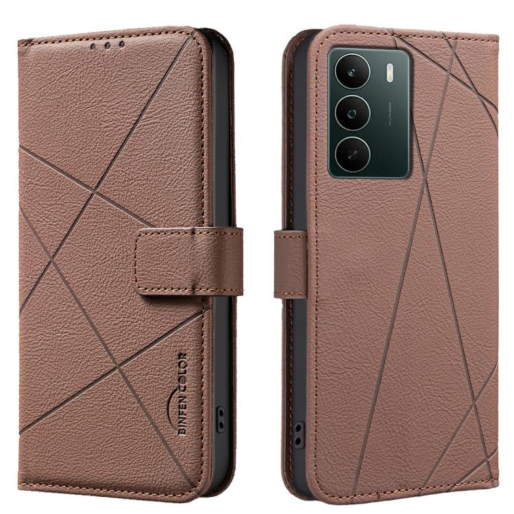 

For Realme C71 4G Global Geometric Pattern RFID Leather Phone Case(Brown)