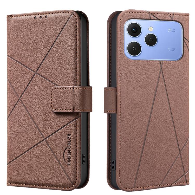 

For Tecno Spark 40 4G Geometric Pattern RFID Leather Phone Case(Brown)
