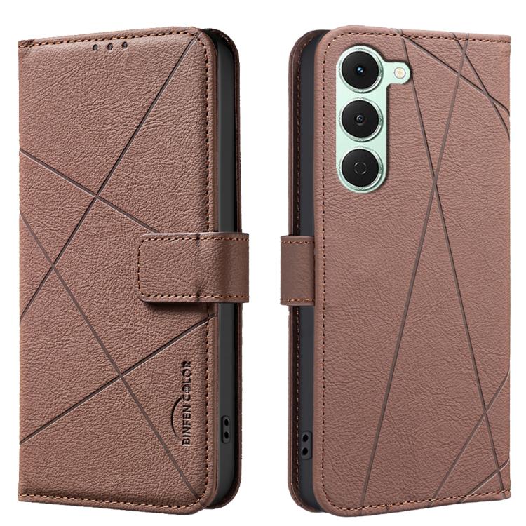 

For Tecno Spark 40 Pro 4G Geometric Pattern RFID Leather Phone Case(Brown)