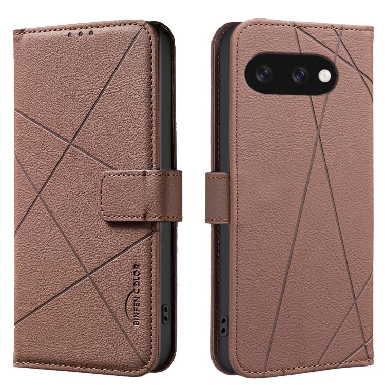 

For Google Pixel 9a Geometric Pattern RFID Leather Phone Case(Brown)