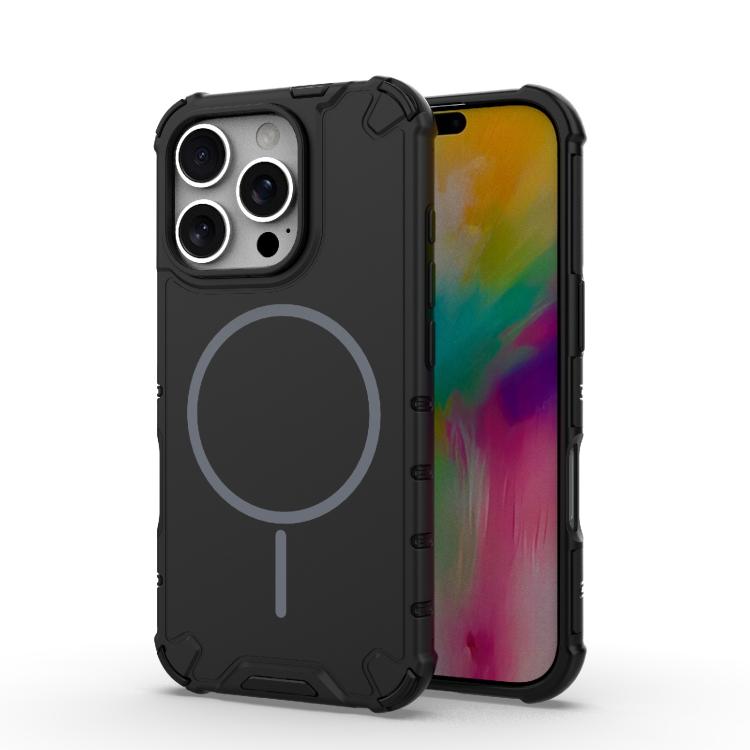 

For iPhone 16 Pro Grating Solid Color MagSafe Magnetic Phone Case(Black)