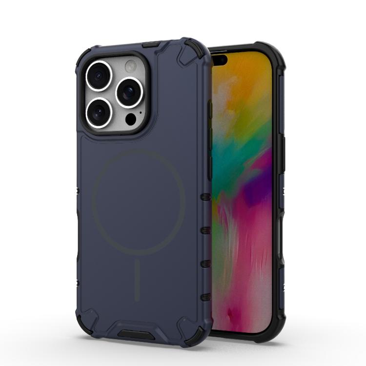 

For iPhone 16 Pro Grating Solid Color MagSafe Magnetic Phone Case(Dark Blue)