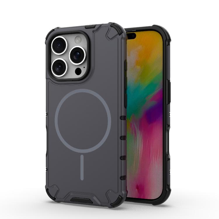 

For iPhone 16 Pro Grating Solid Color MagSafe Magnetic Phone Case(Dark Grey)