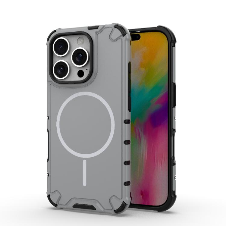 

For iPhone 16 Pro Grating Solid Color MagSafe Magnetic Phone Case(Light Grey)