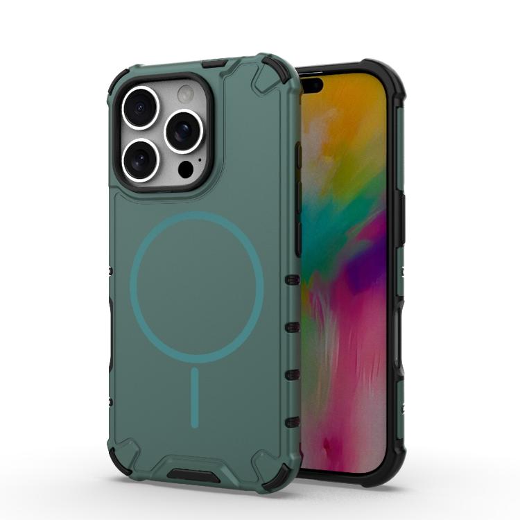 

For iPhone 16 Pro Grating Solid Color MagSafe Magnetic Phone Case(Green)