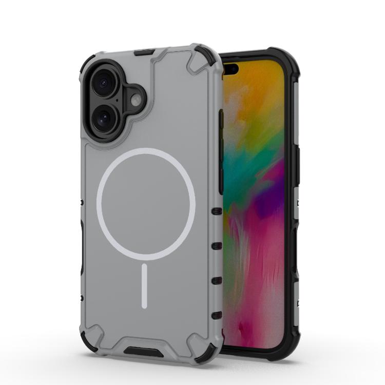 

For iPhone 16 Grating Solid Color MagSafe Magnetic Phone Case(Light Grey)