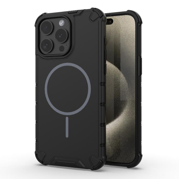 

For iPhone 15 Pro Max Grating Solid Color MagSafe Magnetic Phone Case(Black)