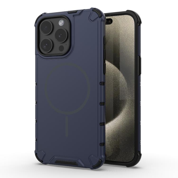

For iPhone 15 Pro Max Grating Solid Color MagSafe Magnetic Phone Case(Dark Blue)