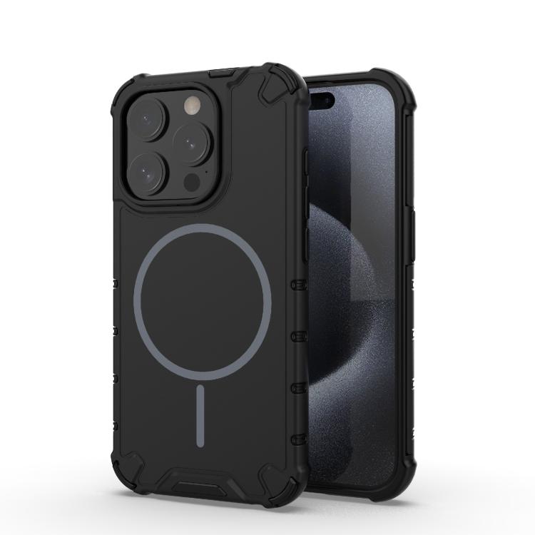 

For iPhone 15 Pro Grating Solid Color MagSafe Magnetic Phone Case(Black)