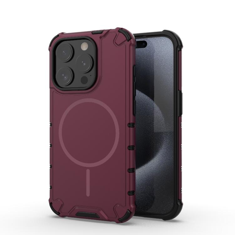 

For iPhone 15 Pro Grating Solid Color MagSafe Magnetic Phone Case(Red)