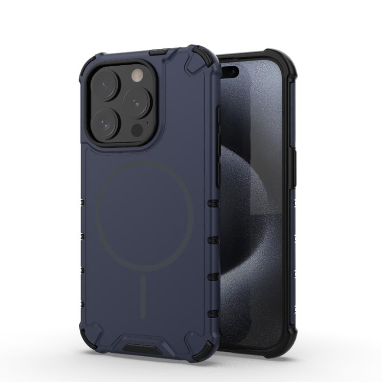 

For iPhone 15 Pro Grating Solid Color MagSafe Magnetic Phone Case(Dark Blue)