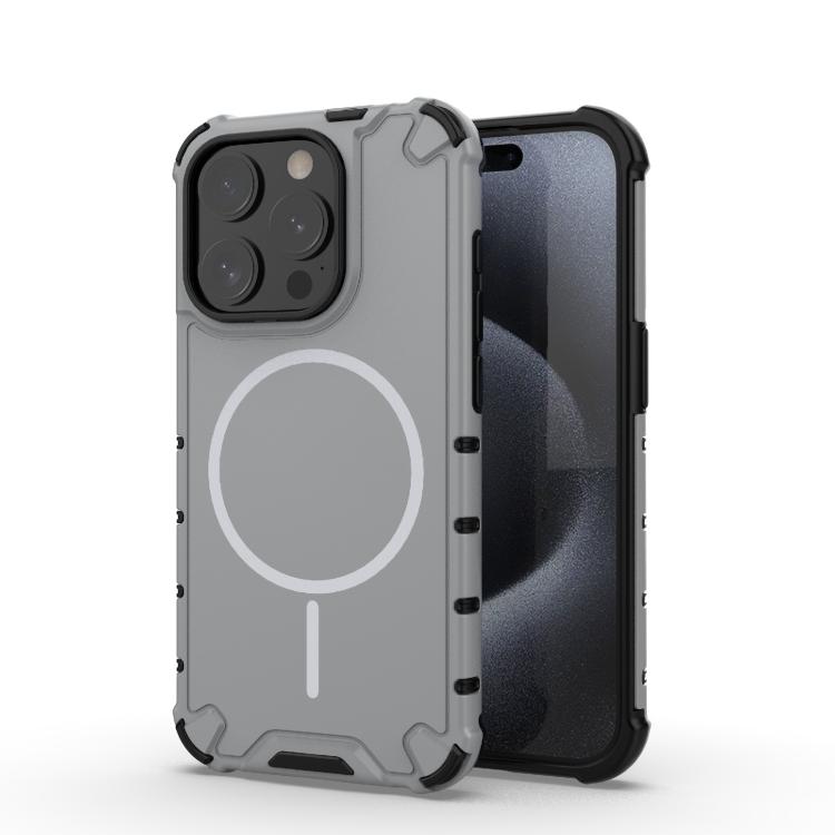 

For iPhone 15 Pro Grating Solid Color MagSafe Magnetic Phone Case(Light Grey)