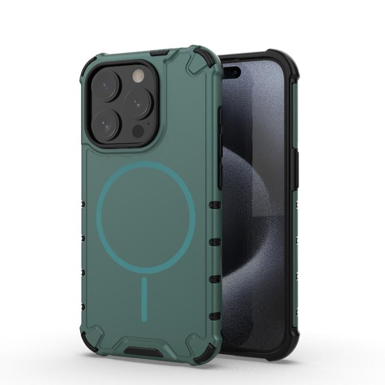 

For iPhone 15 Pro Grating Solid Color MagSafe Magnetic Phone Case(Green)