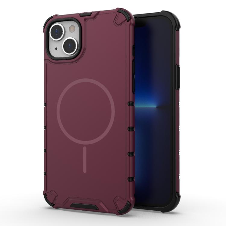 

For iPhone 15 Plus / 14 Plus Grating Solid Color MagSafe Magnetic Phone Case(Red)