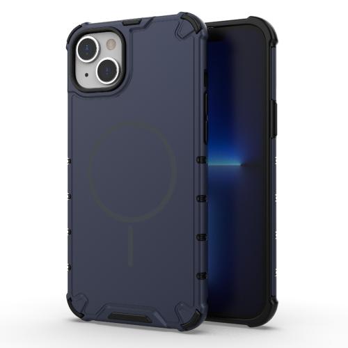 

For iPhone 15 Grating Solid Color MagSafe Magnetic Phone Case(Dark Blue)