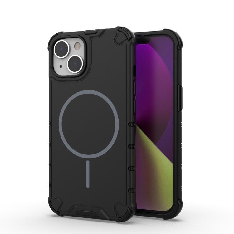

For iPhone 14 Grating Solid Color MagSafe Magnetic Phone Case(Black)