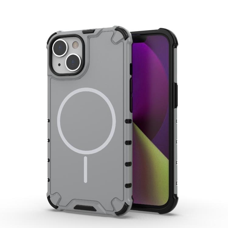 

For iPhone 14 Grating Solid Color MagSafe Magnetic Phone Case(Light Grey)