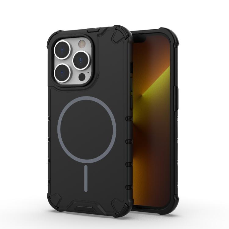 

For iPhone 14 Pro Grating Solid Color MagSafe Magnetic Phone Case(Black)