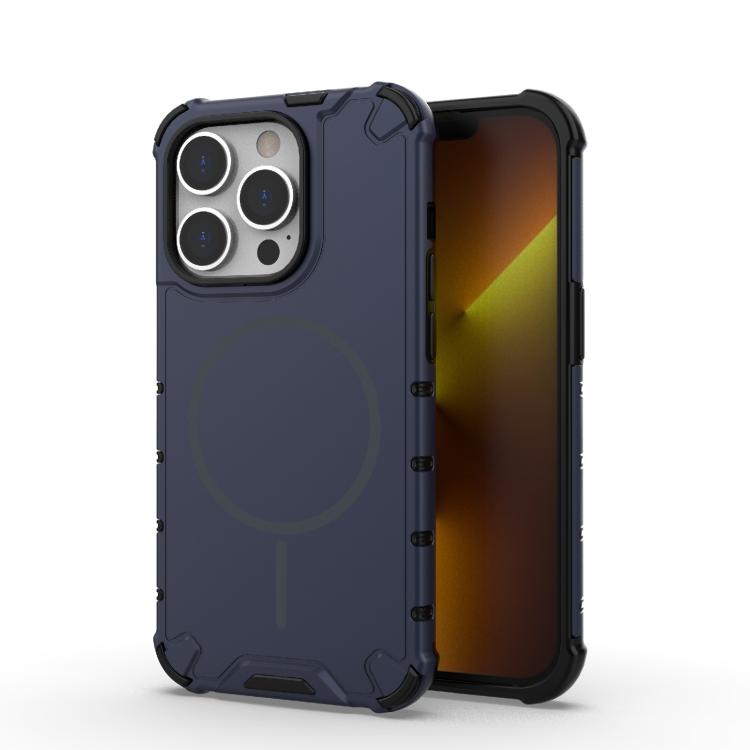 

For iPhone 14 Pro Grating Solid Color MagSafe Magnetic Phone Case(Dark Blue)
