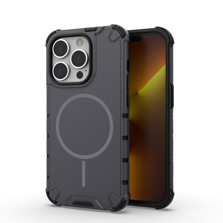 

For iPhone 14 Pro Grating Solid Color MagSafe Magnetic Phone Case(Dark Grey)