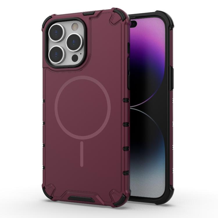 

For iPhone 14 Pro Max Grating Solid Color MagSafe Magnetic Phone Case(Red)