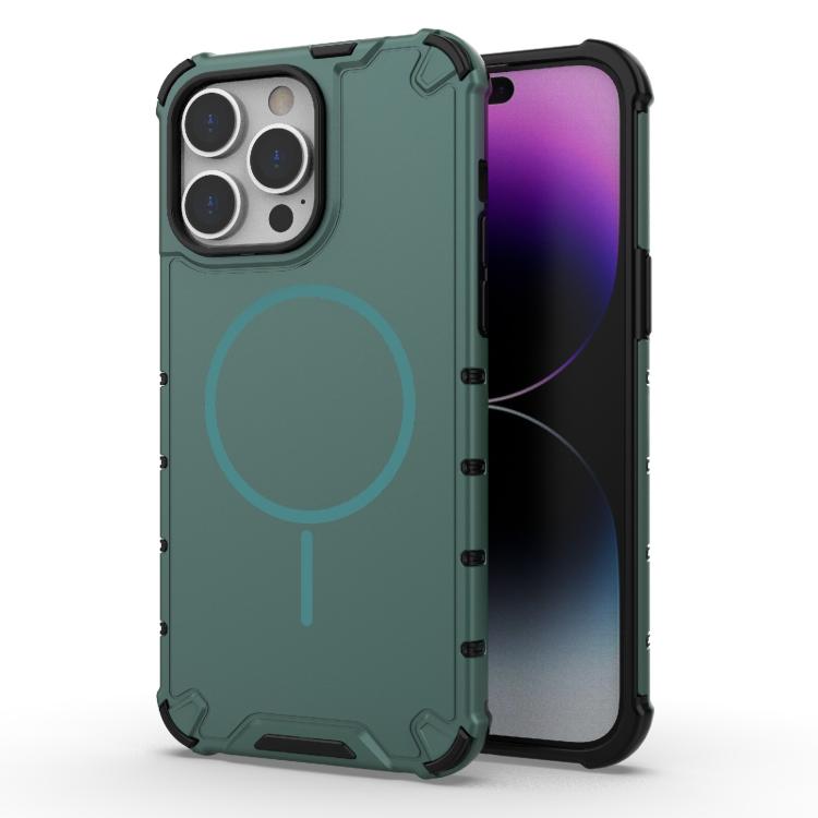 

For iPhone 14 Pro Max Grating Solid Color MagSafe Magnetic Phone Case(Green)