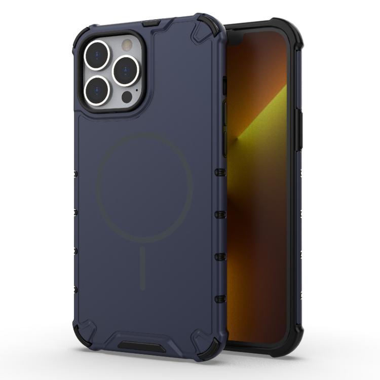 

For iPhone 13 Pro Max Grating Solid Color MagSafe Magnetic Phone Case(Dark Blue)