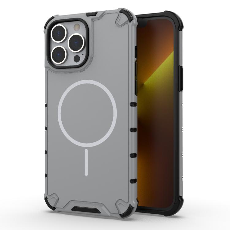 

For iPhone 13 Pro Max Grating Solid Color MagSafe Magnetic Phone Case(Light Grey)