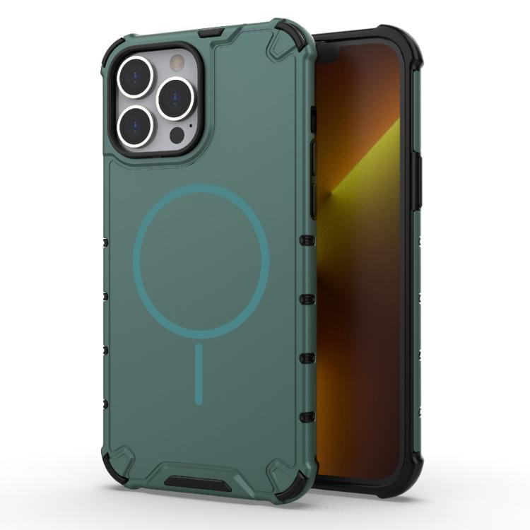 

For iPhone 13 Pro Max Grating Solid Color MagSafe Magnetic Phone Case(Green)