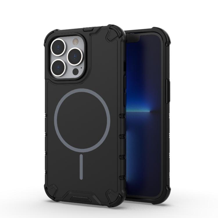 

For iPhone 13 Pro Grating Solid Color MagSafe Magnetic Phone Case(Black)