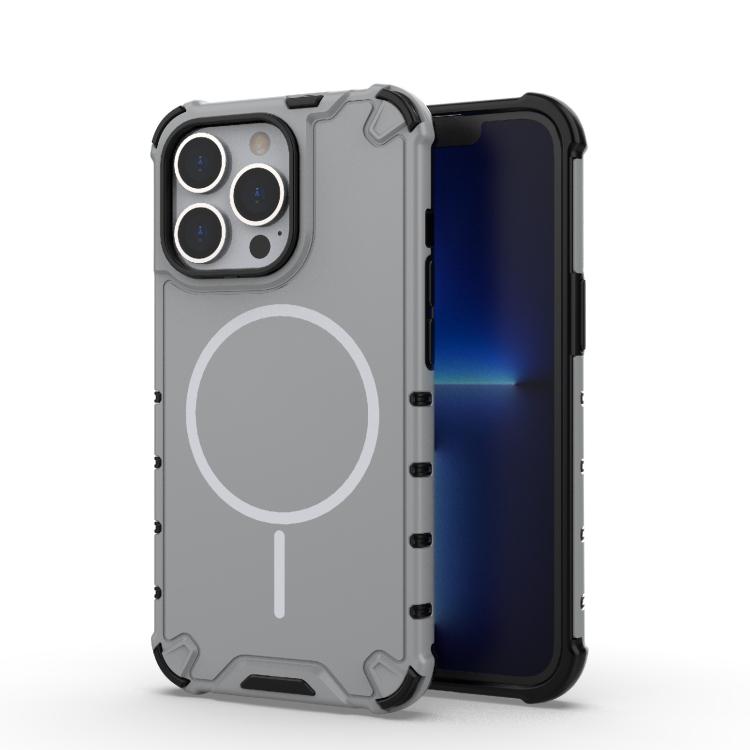 

For iPhone 13 Pro Grating Solid Color MagSafe Magnetic Phone Case(Light Grey)