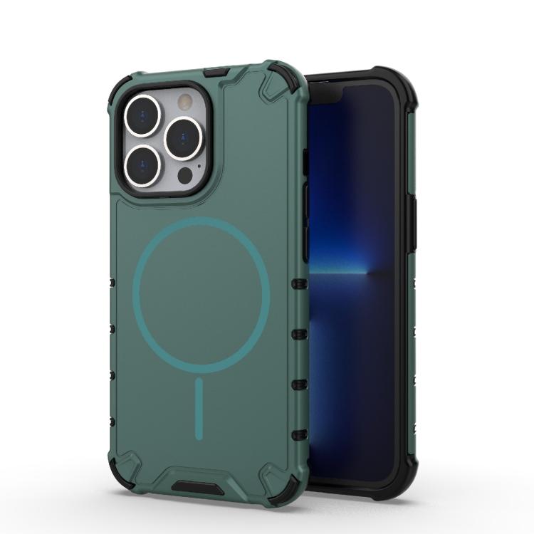 

For iPhone 13 Pro Grating Solid Color MagSafe Magnetic Phone Case(Green)