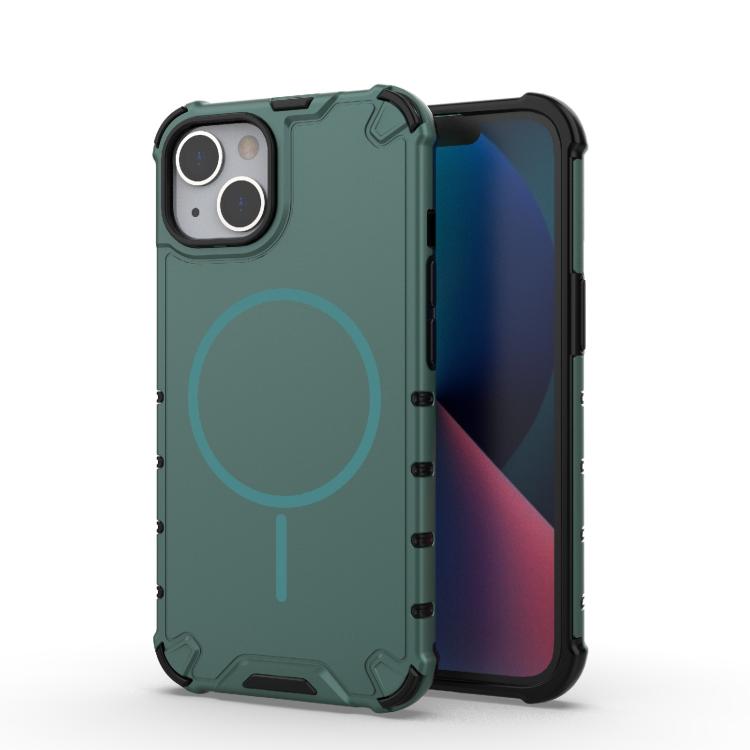 

For iPhone 13 Grating Solid Color MagSafe Magnetic Phone Case(Green)