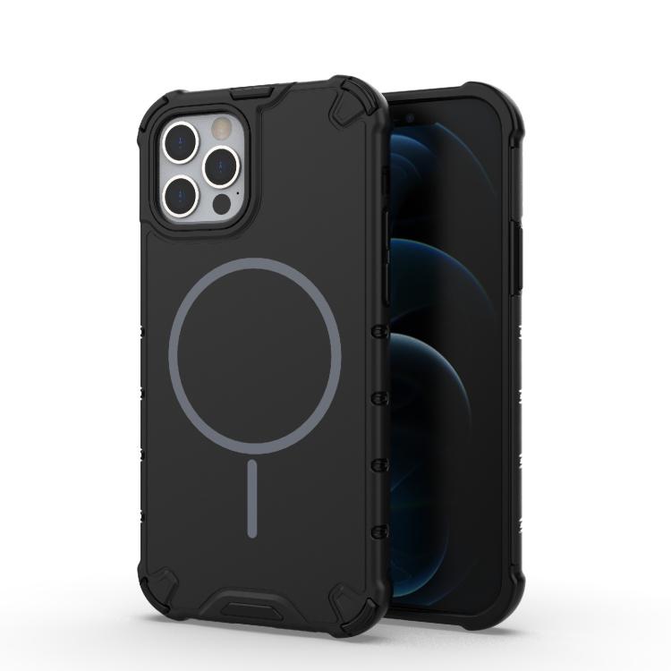 

For iPhone 12 / 12 Pro Grating Solid Color MagSafe Magnetic Phone Case(Black)