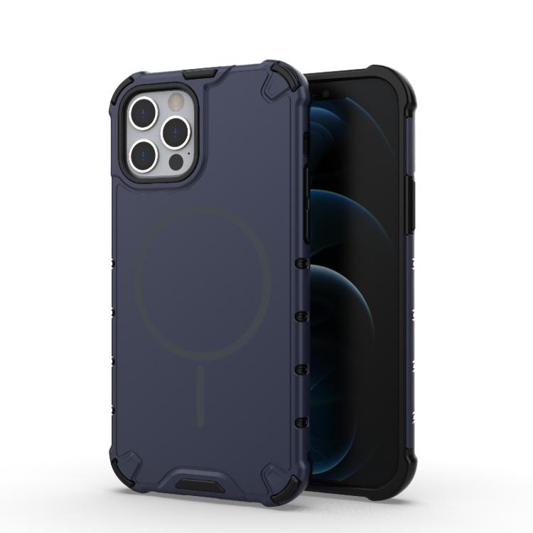 

For iPhone 12 / 12 Pro Grating Solid Color MagSafe Magnetic Phone Case(Dark Blue)