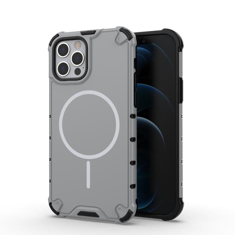 

For iPhone 12 / 12 Pro Grating Solid Color MagSafe Magnetic Phone Case(Light Grey)