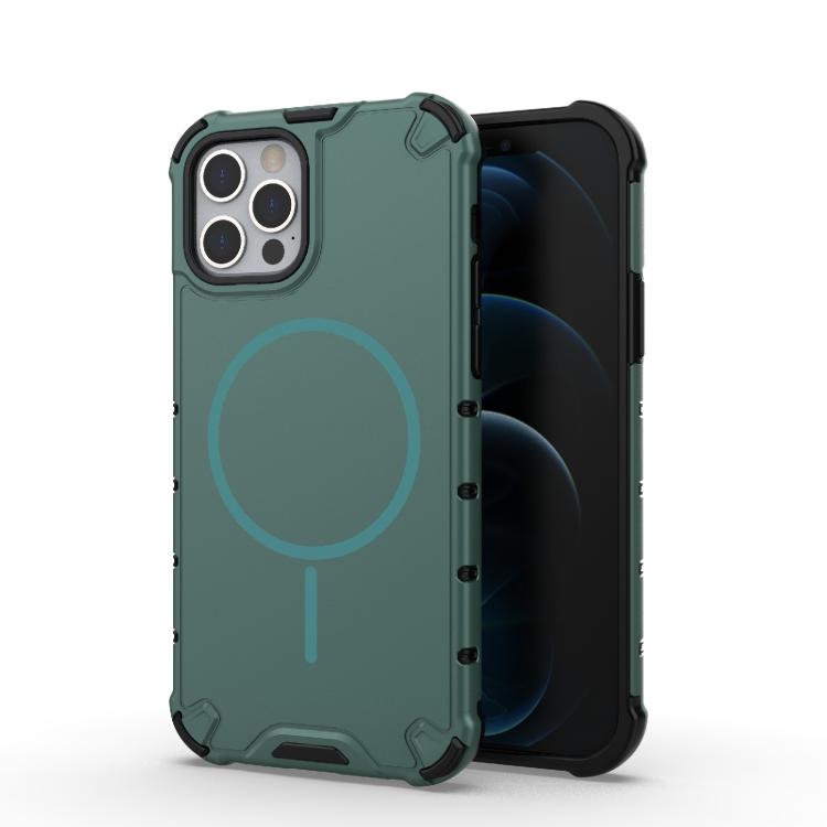 

For iPhone 12 / 12 Pro Grating Solid Color MagSafe Magnetic Phone Case(Green)