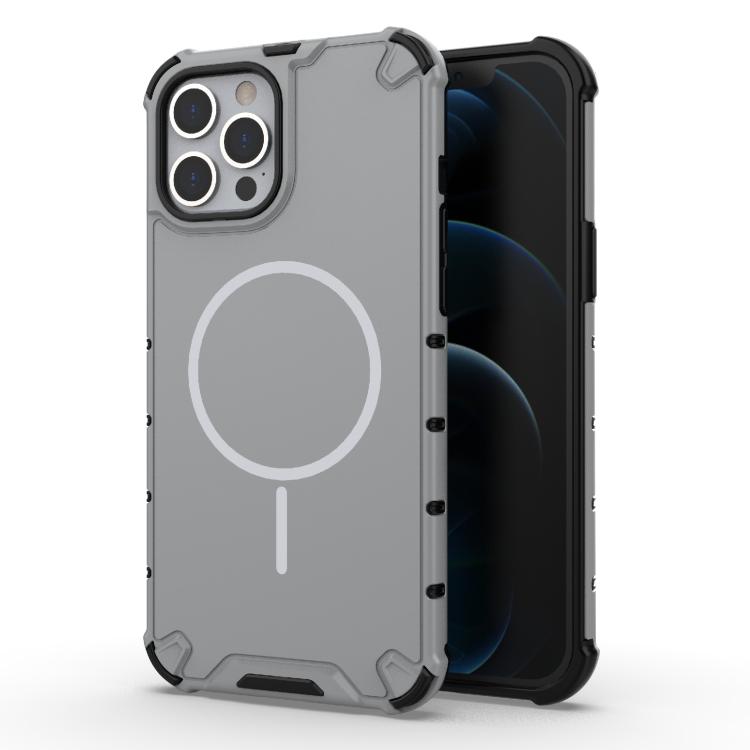 

For iPhone 12 Pro Max Grating Solid Color MagSafe Magnetic Phone Case(Light Grey)