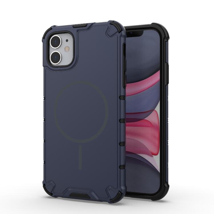 

For iPhone 11 Grating Solid Color MagSafe Magnetic Phone Case(Dark Blue)
