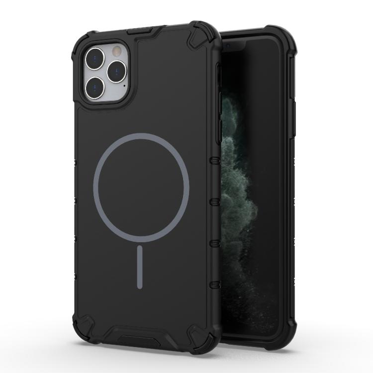 

For iPhone 11 Pro Max Grating Solid Color MagSafe Magnetic Phone Case(Black)