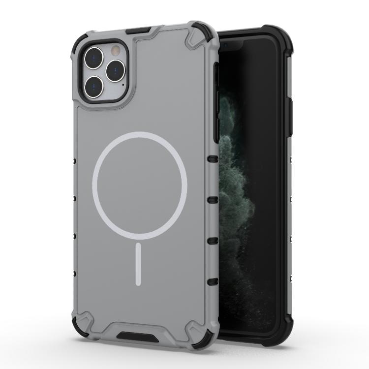 

For iPhone 11 Pro Max Grating Solid Color MagSafe Magnetic Phone Case(Light Grey)