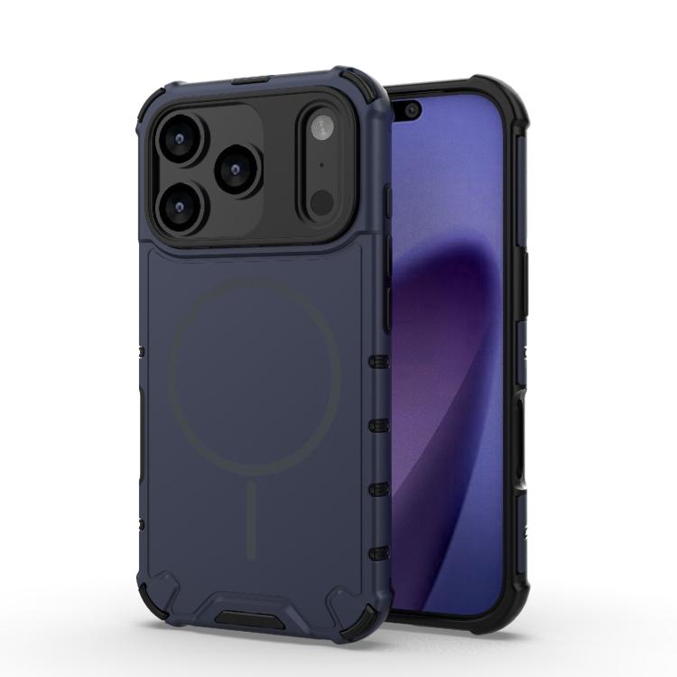 

For iPhone 17 Pro Grating Solid Color MagSafe Magnetic Phone Case(Dark Blue)