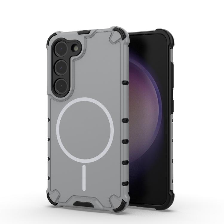 

For Samsung Galaxy S23 5G Grating Solid Color MagSafe Magnetic Phone Case(Light Grey)