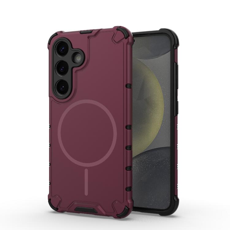 

For Samsung Galaxy S25 5G Grating Solid Color MagSafe Magnetic Phone Case(Red)