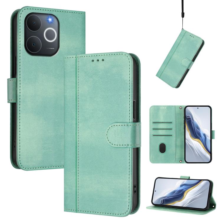 

For Realme C71 4G India Line Splicing Buckle Retro Leather Phone Case(Mint)