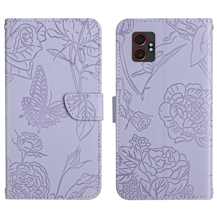 

For Samsung Galaxy XCover7 Pro Skin Feel Butterfly Embossed Flip Leather Phone Case(Purple)