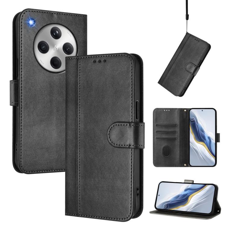 

For OPPO Find X8 5G Line Splicing Buckle Retro Leather Phone Case(Black)
