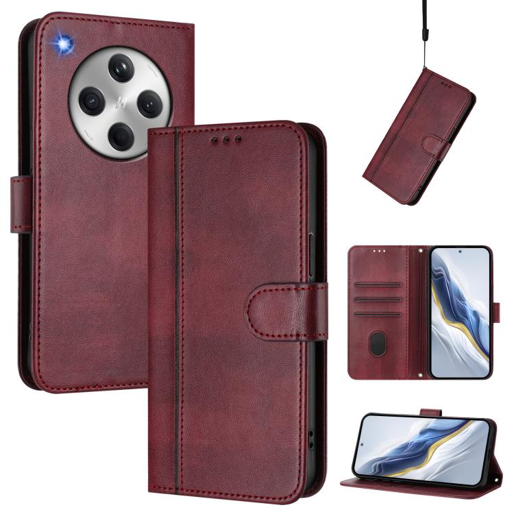 

For OPPO Find X8 5G Line Splicing Buckle Retro Leather Phone Case(Wine Red)