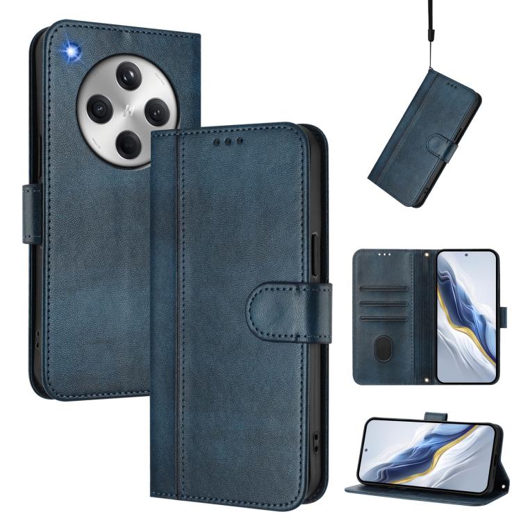 

For OPPO Find X8 5G Line Splicing Buckle Retro Leather Phone Case(Dark Blue)